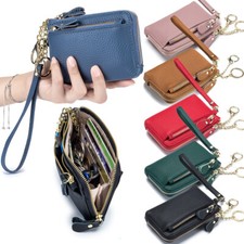 Soft Real Leather Coin Purse for Women Wristlet Mini Pouch Wallet with Keychain