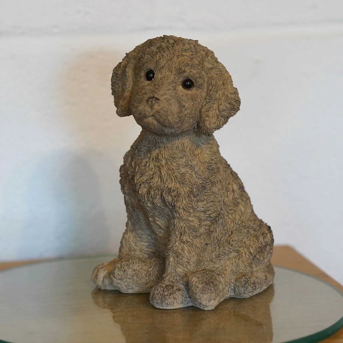 Cockapoo Puppy Dog in Natural Brown Finish Indoor Garden Decoration Ornament
