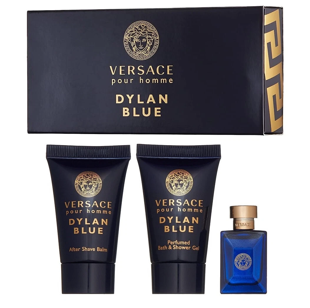 VERSACE DYLAN BLUE 3 pc Mini SET Cologne for Men 0.17 oz EDT + After Shave  + GEL