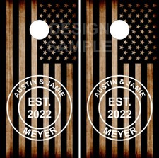 Family Name Burnt Wood Flag Cornhole Wrap Bag Toss Skin Decal Sticker