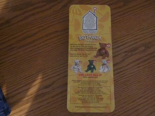 1999 TY MCDONALDS BEANIE BABY BEAR SET OF 4 MAPLE ERIN GLORY BRITANNIA BRAND NEW - Picture 9 of 9