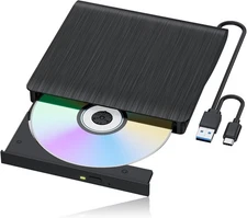 Sleek External CD/DVD Drive - USB 3.0 & Type-C, Portable Burner for All Devices