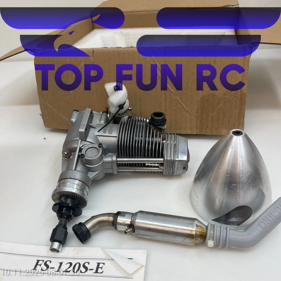 OS FS-120S-E 4-STROKE NITRO RC AIRPLANE ENGINE W/ MUFFLER & ORIGINAL BOX - Image 4 of 4