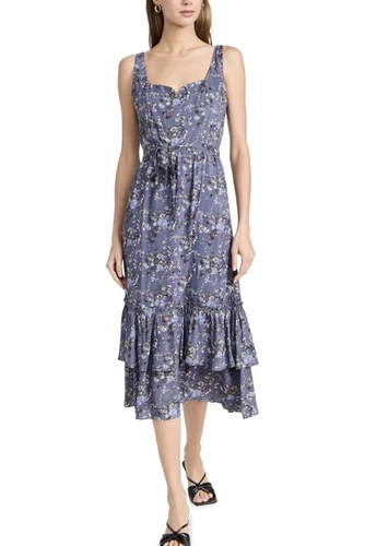 VALENTINO Abito PAIGE Michelada in blu navy multi floreale a cuore taglia small vendita al dettaglio: $269