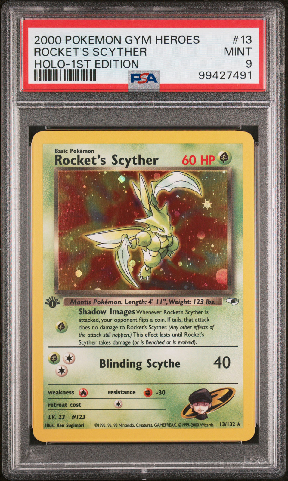 2000 POKEMON GYM HEROES HOLO-1ST ED #13 ROCKET'S SCYTHER PSA 9