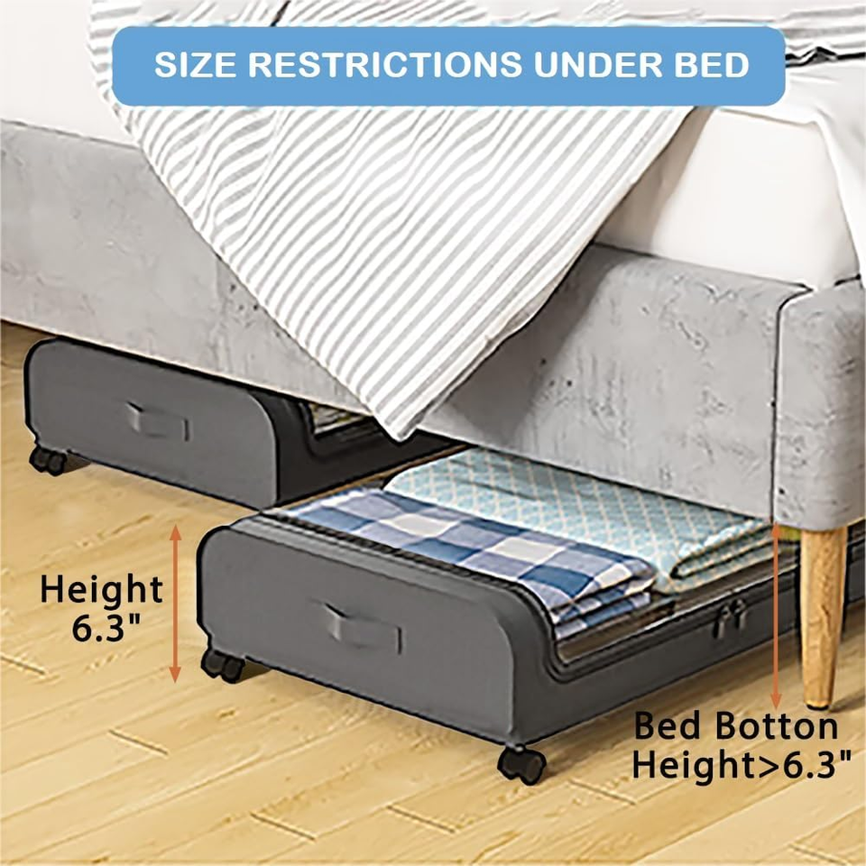 Yecaye Contenitore Sotto Il Letto Con Ruote - 2 Pezzi, Cassetto In Metallo Con Divisori Per Scarpe, Vestiti, Giocattoli, Coperte - Grigio - 5