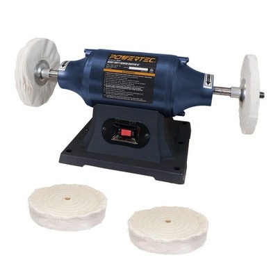 POWERTEC BF601C Bench Buffer Polisher with 2 Extra Buffing Wheels, 6 Inch Buffin