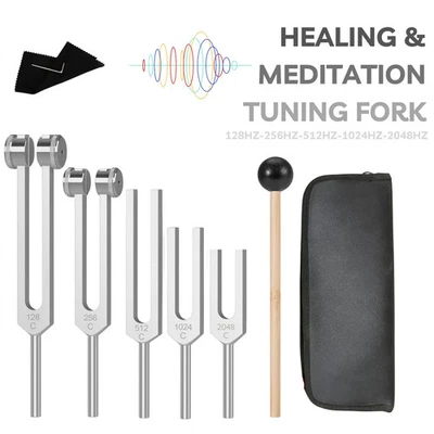NS CRAFTS Pro Tuning Fork Set 128Hz 256Hz 512Hz 1024Hz 2048Hz for Sound Healing & Therapy