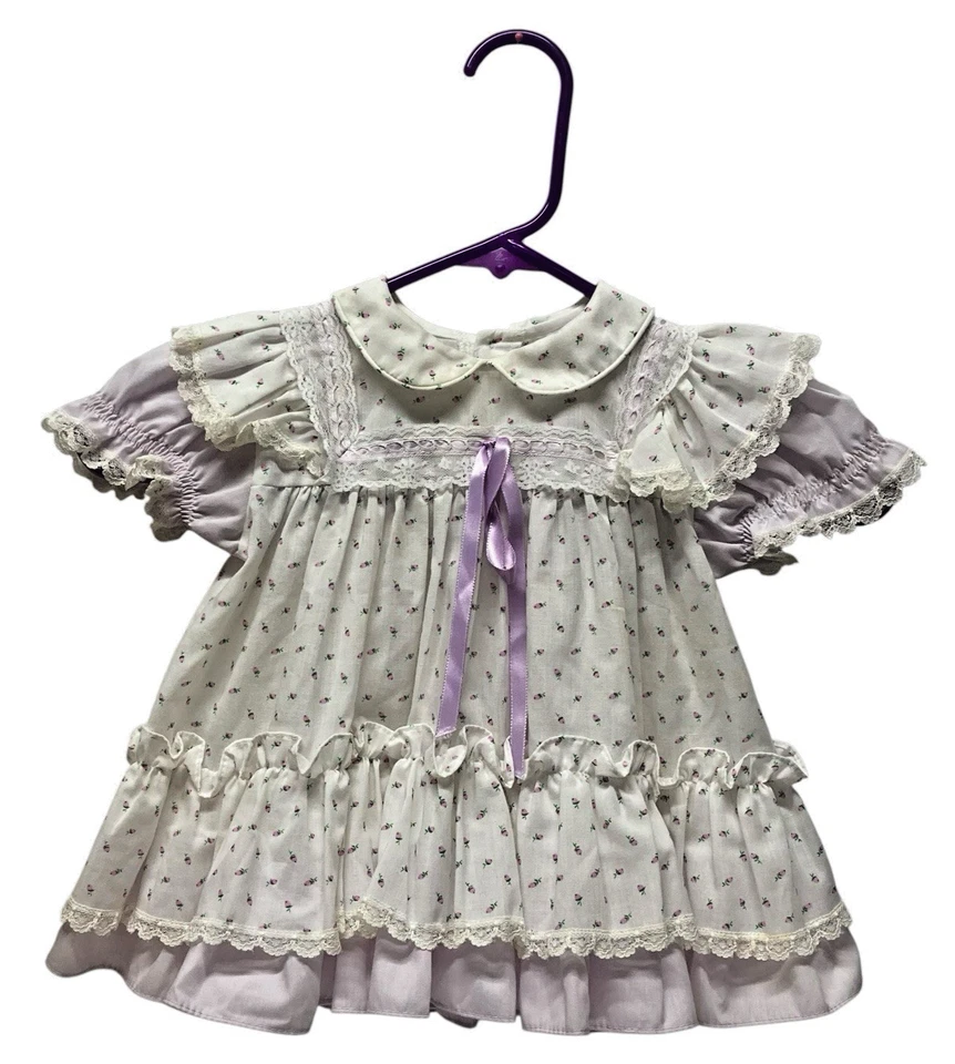 Vestido Vintage Bryan Círculo Completo con Delantal 18 Meses Bebé Niña Púrpura Blanco Foto 3 de 4