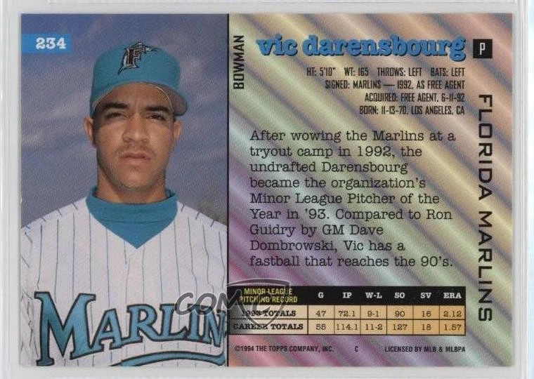 1994 Bowman Vic Darensbourg #234 Rookie RC - Image 2 of 2
