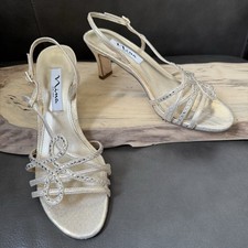 NINA Dressy Sandals Sz 8M Gold Strappy Sparkly Special Occasion Heels Vegan EUC