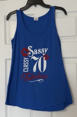 Sassy Classy Fabulous 70 Blue Tank Top White-Red Letters Lips Women's Size Mdm