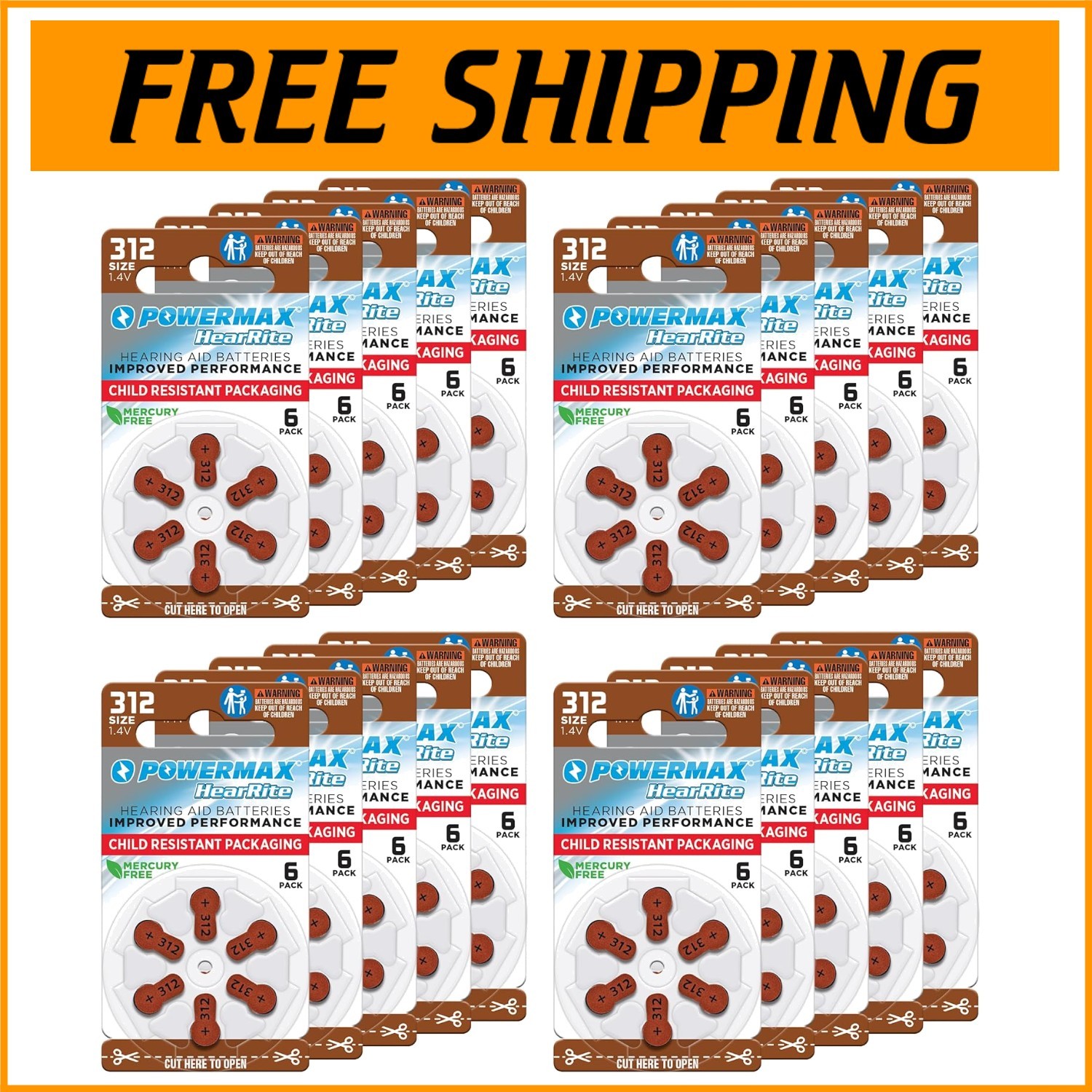 Premium 120 Pack Hearing Aid Batteries, Size 312 with Brown 