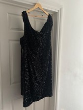 Ladies Size 24 Black Sequin Dress V Neck Party Evening Zip Boohoo V Neck Used GC