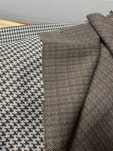 62x66” Fabric Houndstooth Brown White Vintage Knit 60s 70s - Picture 3 of 3