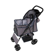 Haustier-Kinderwagen mit Regenschutz & Caddy-Tasche - blaues Tartan