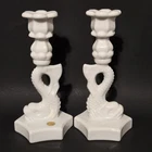 Vintage Westmoreland Milk Glass Koi Fish 9" Tall Pair Of Candle Stick Holders