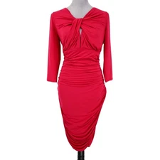 Halston Heritage Dress Womens 14 Raspberry Pink Stretch Knit Lined Ruched New