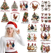 Chicken Christmas Iron on Transfers - 24 Sheets Funny DTF Ready to Press Heat Pa