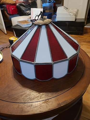 Vintage Stained Glass Hanging Ceiling Slag Light Lamp Shade Tiffany 10"H 15"wide - Picture 3 of 11