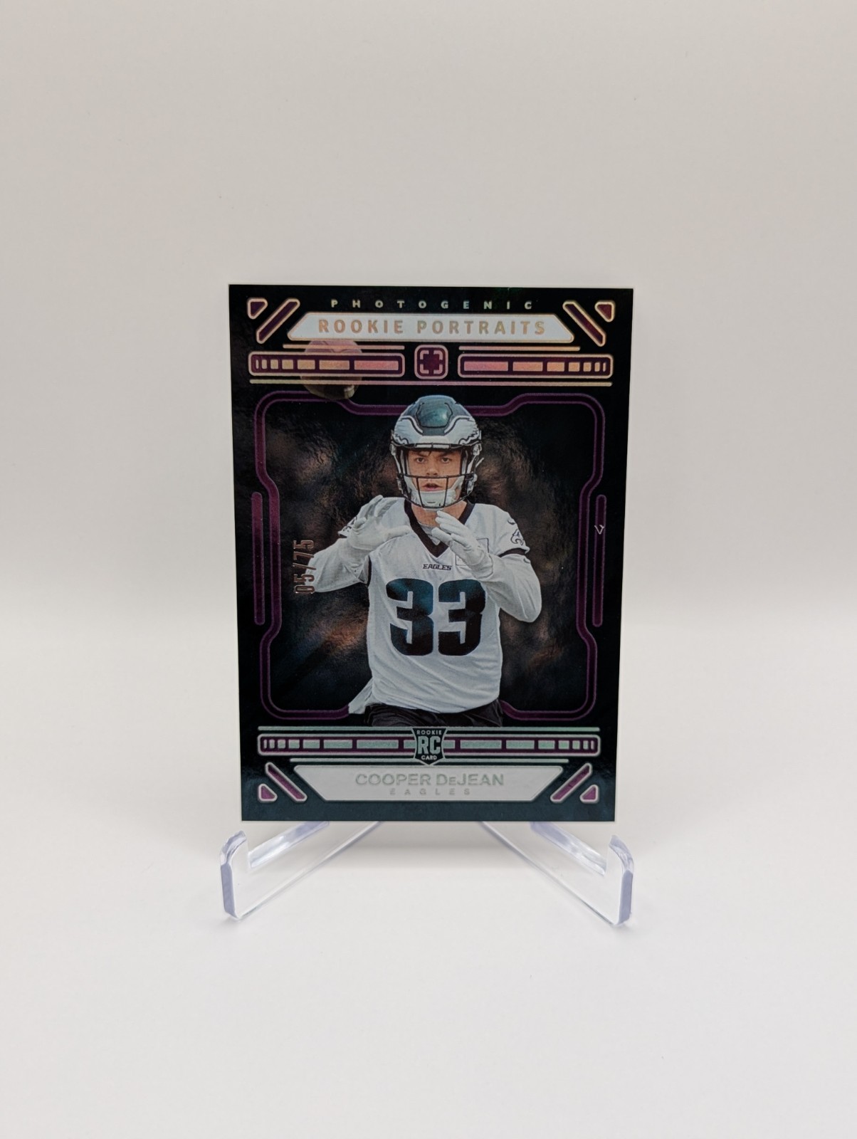 2024 Photogenic Cooper DeJean Purple /75 Rookie Portrait RC