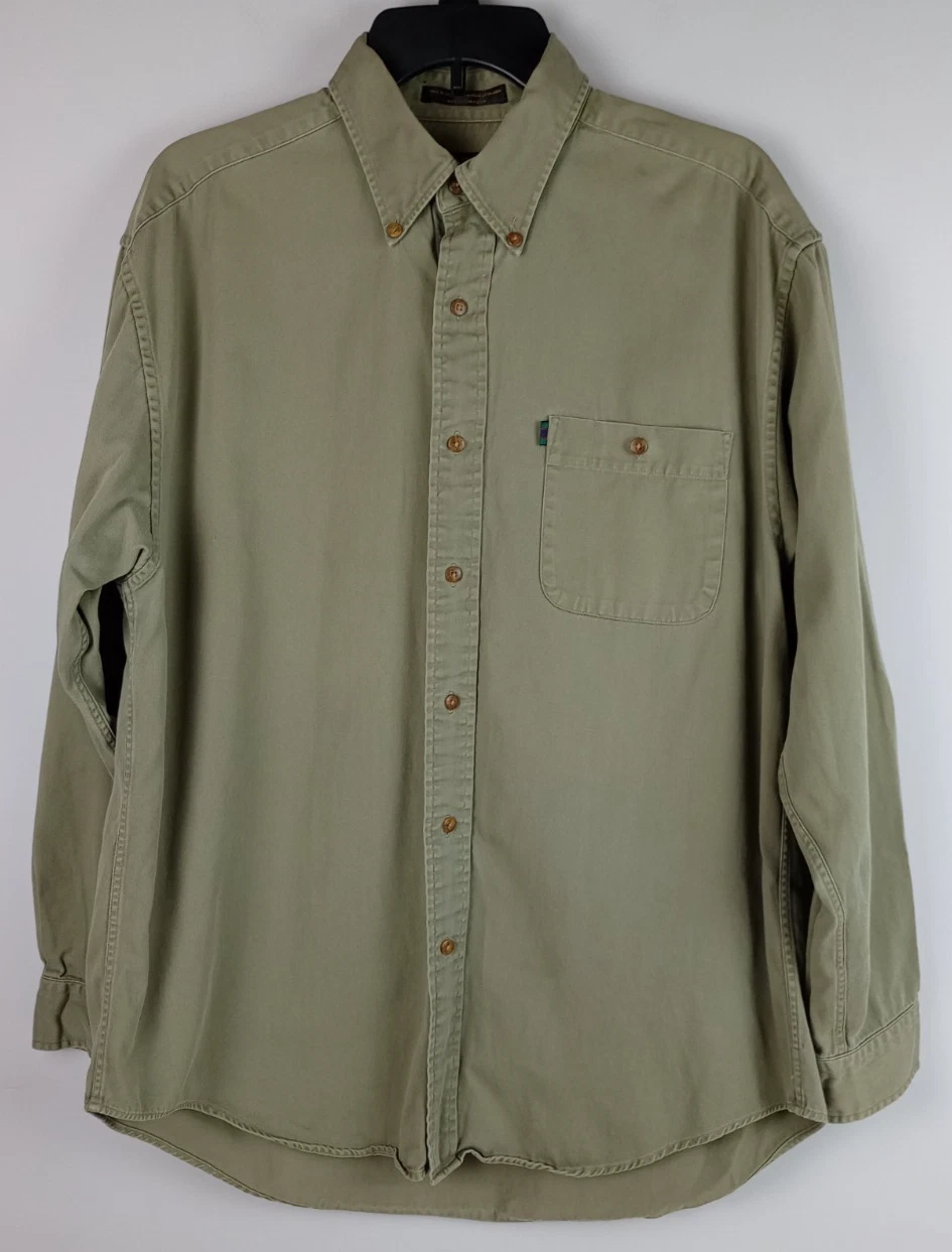 VTG Alexander Julian Colours Mens XL Olive Green Canvas Long Sleeve Button Shirt