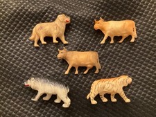 Vtg Set of 5 Celluloid Animals Tiger, Cow, Dog, Made in Japan, USA, Unbranded