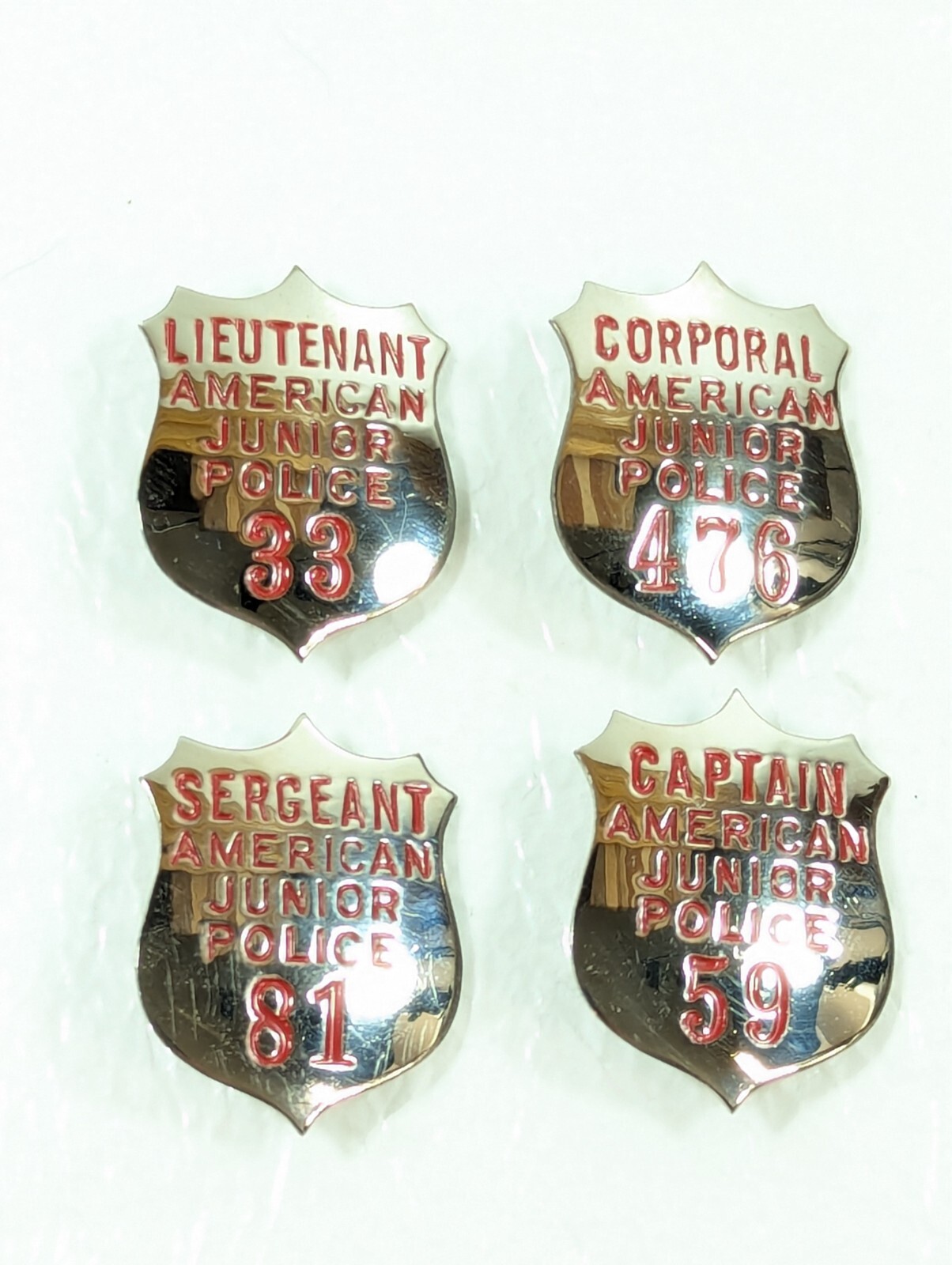 Vtg American Junior Police Mini Badges Pins Captain Lieutenant Sergeant Corporal