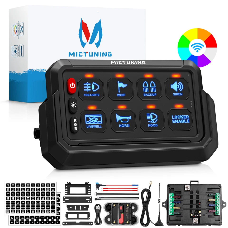 MICTUNING Wireless P1S RGB 8 Gang Switch Panel, Led Light Bar Remote Controller - Image 3 of 4