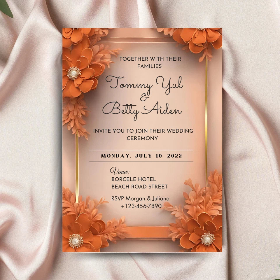 Invitación de boda naranja quemado | Invitación digital | Invitación imprimible Foto 2 de 4