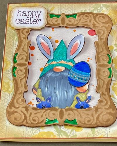 EASTER - Gnome with Bunny Ears and Bunny Slippers - handmade card by DEE - Picture 2 of 4