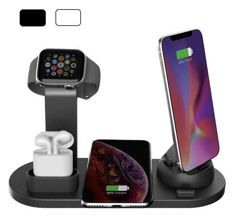 STAZIONE RICARICA WIRELESS SMARTPHONE SMARTWATCH CARICATORE AURICOLARI 3in1  QI | eBay