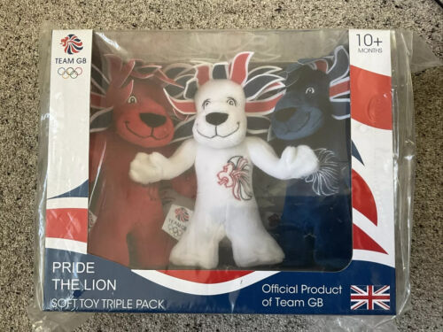 London 2012 Olympics - Pride The Lion Team GB Mascots X 3 SOFT TOY TRIPLE PACK - Picture 1 of 2