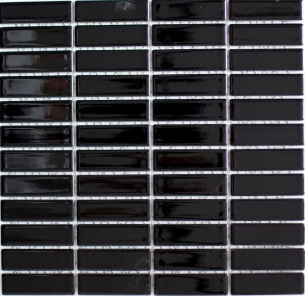 Mosaik Fliese Keramik StäBchen Schwarz GläNzend DuschrüCkwand Mos24-0302_F-image