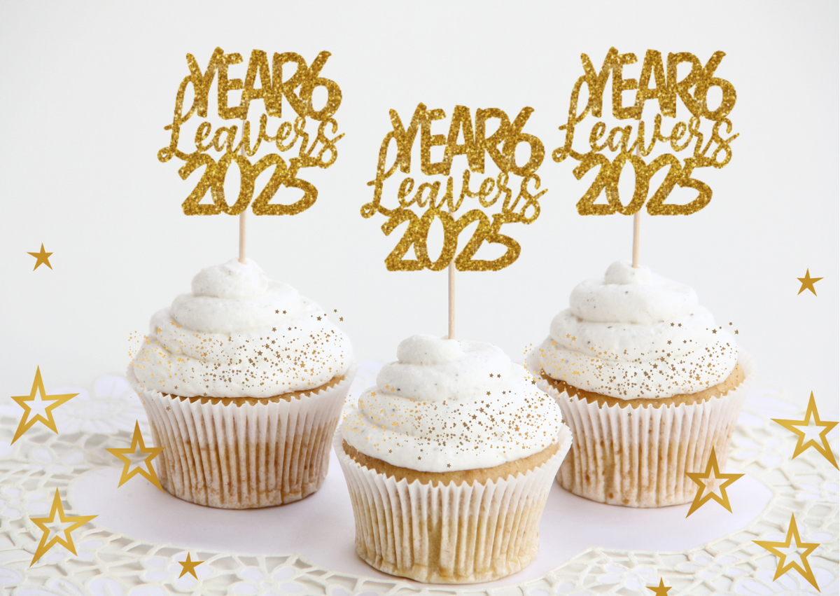 Ercadio Happy New Year Cupcake Toppers – 6 Stück, Goldglitzernd, Für 2024, Aus Lebensmittelechtem Karton