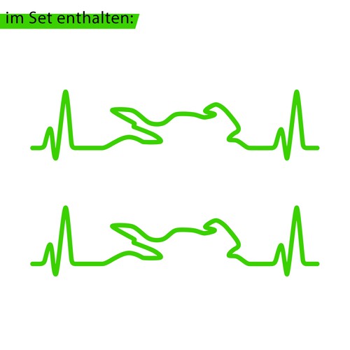 2er Set Bike Aufkleber Herzschlag Neon Grün 12x3cm Motorrad Auto Helm K158 - Bild 2 von 7