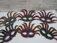 Mardi Gras Masquerade Party Feather Mask Lot of 6 Favor Face Masks Vintage