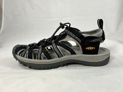 KEEN Whisper Hiking Watersport Sandals Waterproof Bungee Lacing Black Women US 6