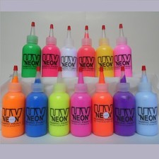 NEON FLUORESCE FABRIC PAINTS SHOES TEE SHIRTS HATS BLACK LIGHT RAVE PARTY
