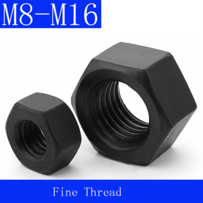 M8 M10 - M16 Fine Thread Hexagon Hex Full Nuts - Black High Tensile Grade8 Steel