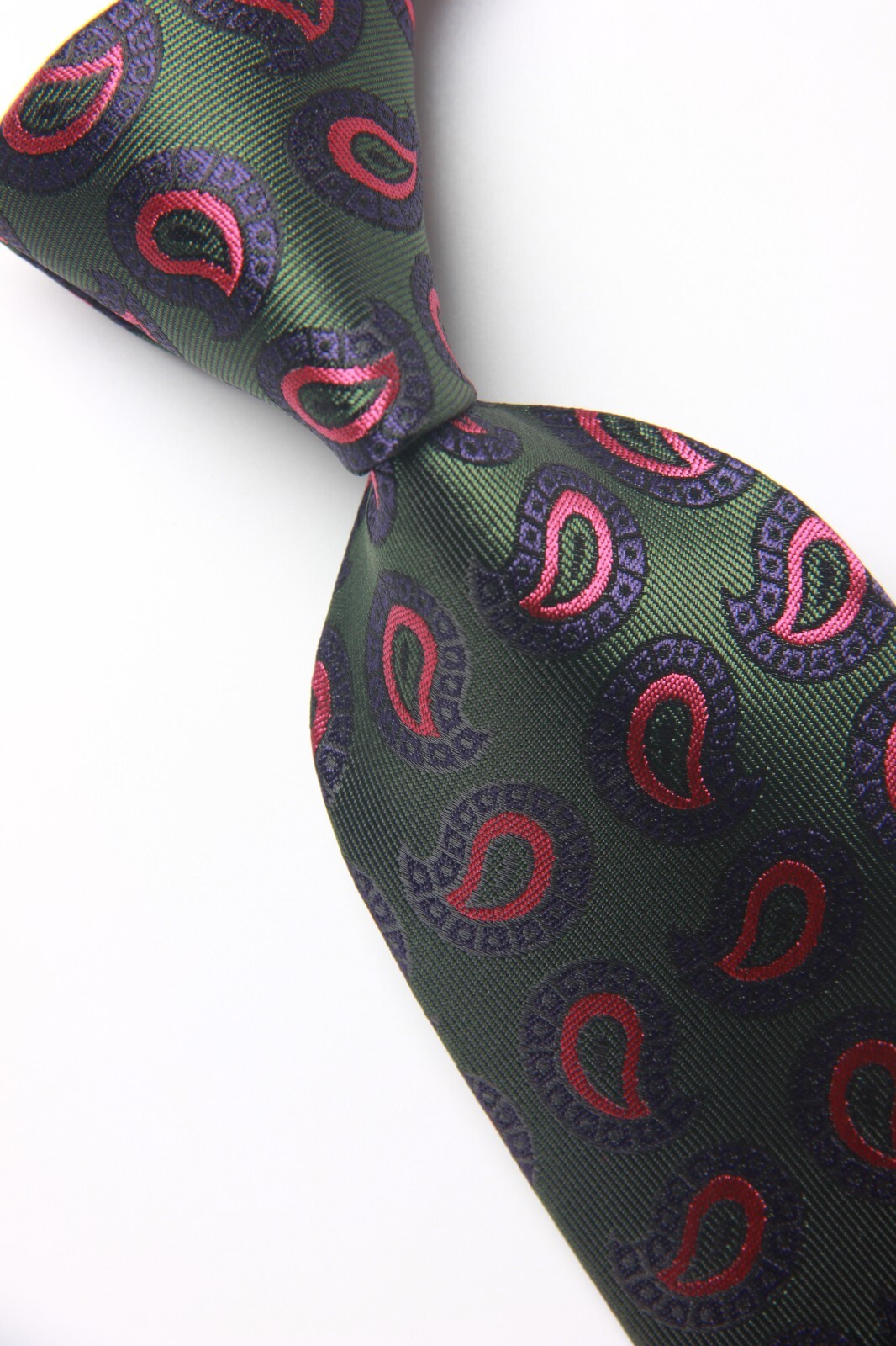 New Classic Paisley Green Pink JACQUARD WOVEN 100% Silk Men's Necktie Tie
