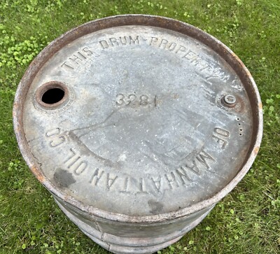 RARE Antique Manhattan Oil Co 55 Gallon Drum Can Barrel Pre 1917