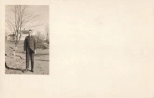 Postcard RPPC Man Name Robert Greaves Velox Stamp Box