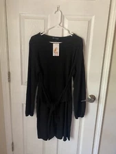 Prettygarden Womens Mini Sheath Dress Black Belted Jewel Neck Long Sleeve XL New