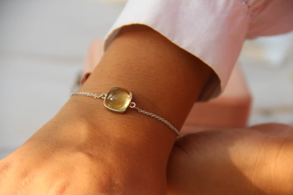 Natural Cushion cut Lemon quartz bracelet made In 925 Silver gift for women - Image 4 of 4
