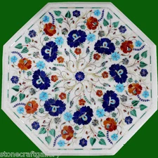 15" Marble Inlay Handicraft Side End Tables Top Home Decor