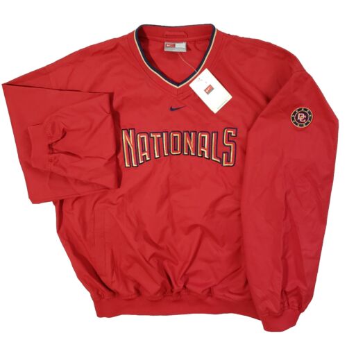 Vtg Washington Nationals Pullover Mens L Baseball Windbreaker Jacket Nike Red