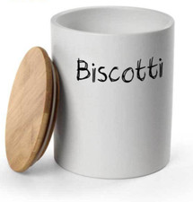 BISCOTTIERA CERAMICA CONTENITORE BISCOTTI TAPPO LEGNO ERMETICO TONDA 17*13 cm