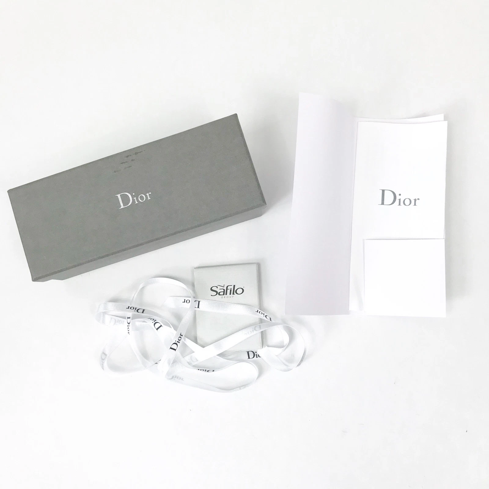 Étui à lunettes de soleil vide authentique Dior gris avec ruban de réception original