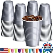 DecorRack Gray Plastic Cups, 12 oz Disposable Cups, Party Supplies (60 Count)
